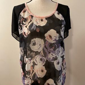 EUC Large AEO American Eagle Outfitters Sheer Black Floral Blouse